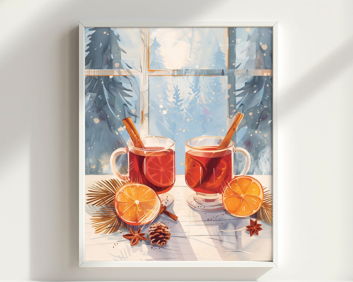 Mulled Wine Winter Window Snowy Pines Cozy Holiday Drink Poster - Image 3