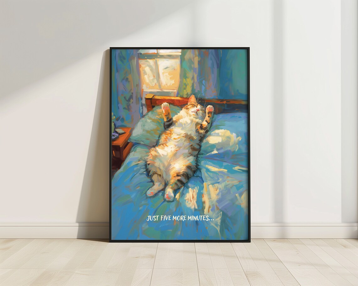 Cat Sleeping Print, Funny Cat Wall Decor