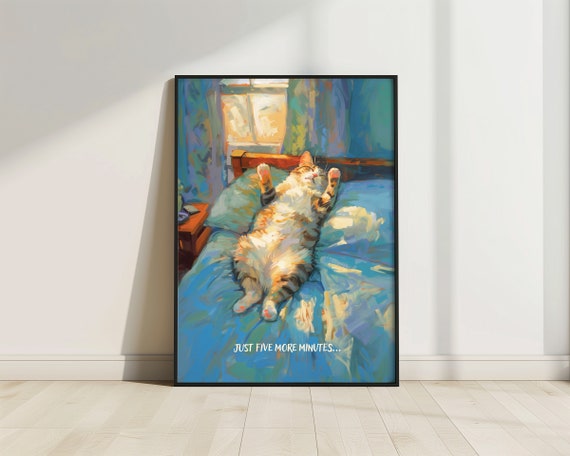 Cat Sleeping Print, Funny Cat Wall Decor