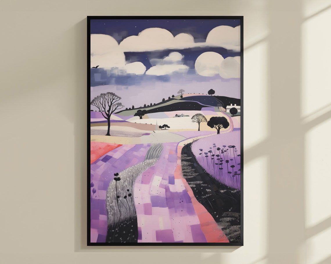 Purple Rolling Hills Winding Path Whimsical Landscape Wall Art - Image 3
