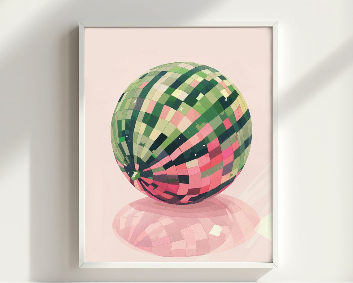 Disco Ball Watermelon Funky Mirrorball Fresh Fruit Pop Art Poster - Image 3