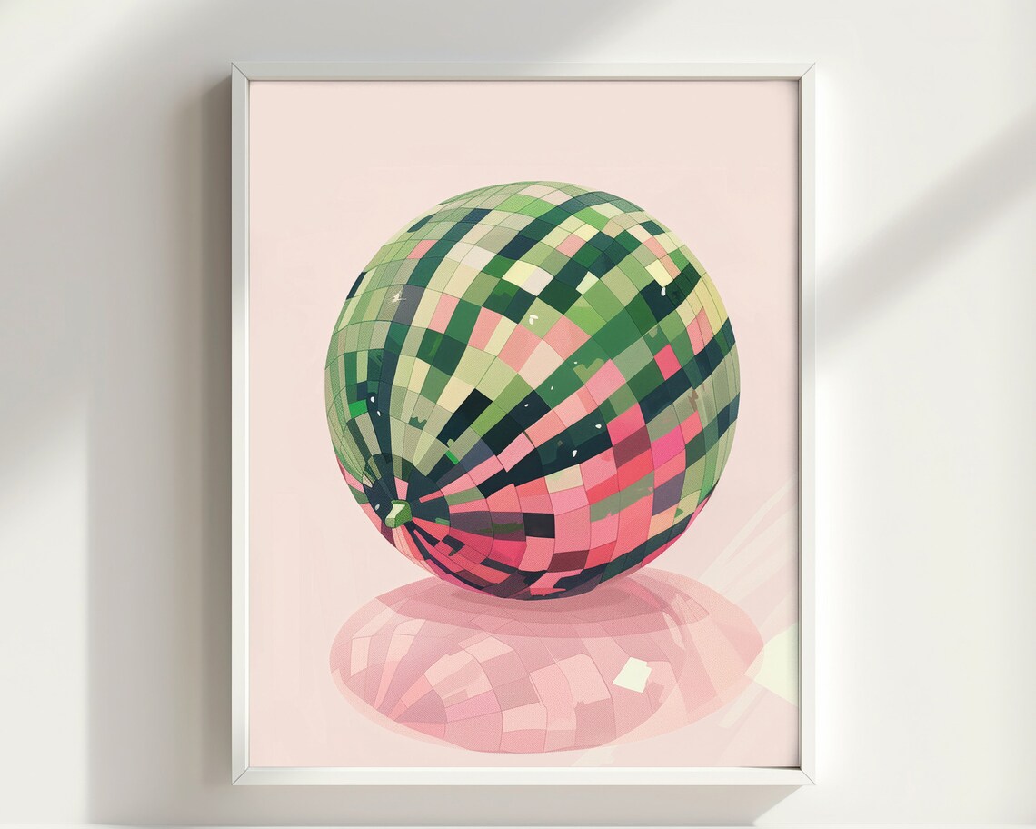 Disco Watermelon Print Disco Watermelon Poster Trendy Disco Ball Wall Art Kitchen Wall Art Dining Room Prints Wall Art - Image 3