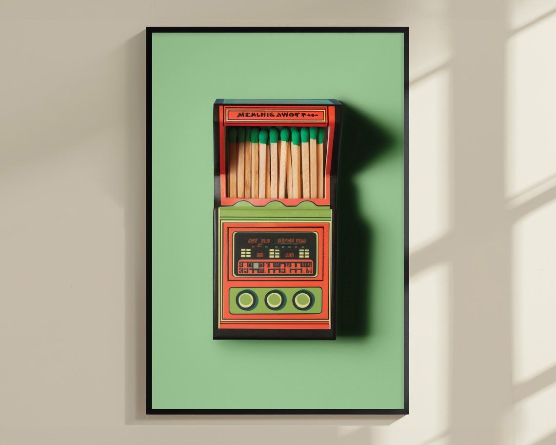Arcade Machine Matchbox Retro Green Neon Game Cabinet Fun Print - Image 3