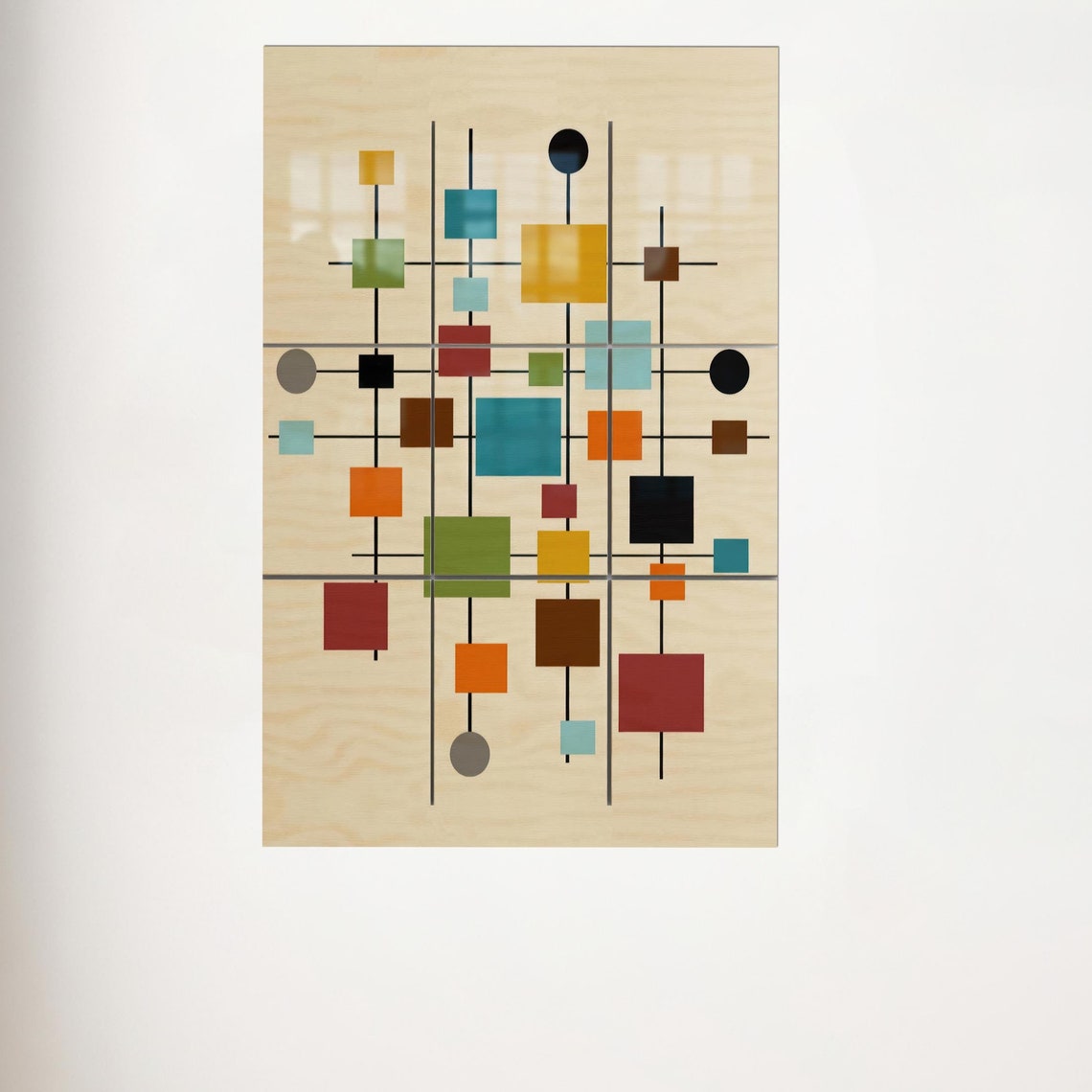 Mid Century Geometric Shapes Colorful Abstract Wood Panel Art Poster