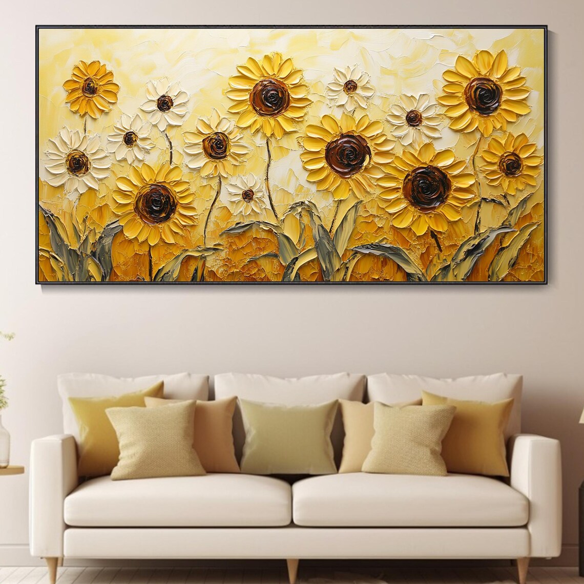 Sunflower Daisy Field Golden Yellow Impasto Floral Texture Poster