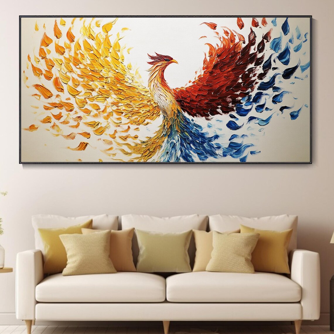 Fire And Ice Phoenix Rising Gold Blue Impasto Textured Poster