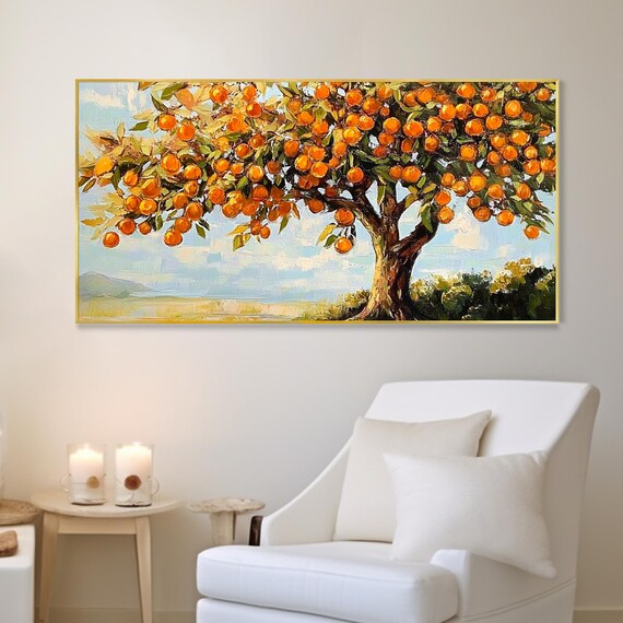 Vibrant Harvest Orange Orchard Deco Painting Orange Tree Dream Oil Painting Bright Sunshine Warm Living Room Deco Beautiful Country Wall Art