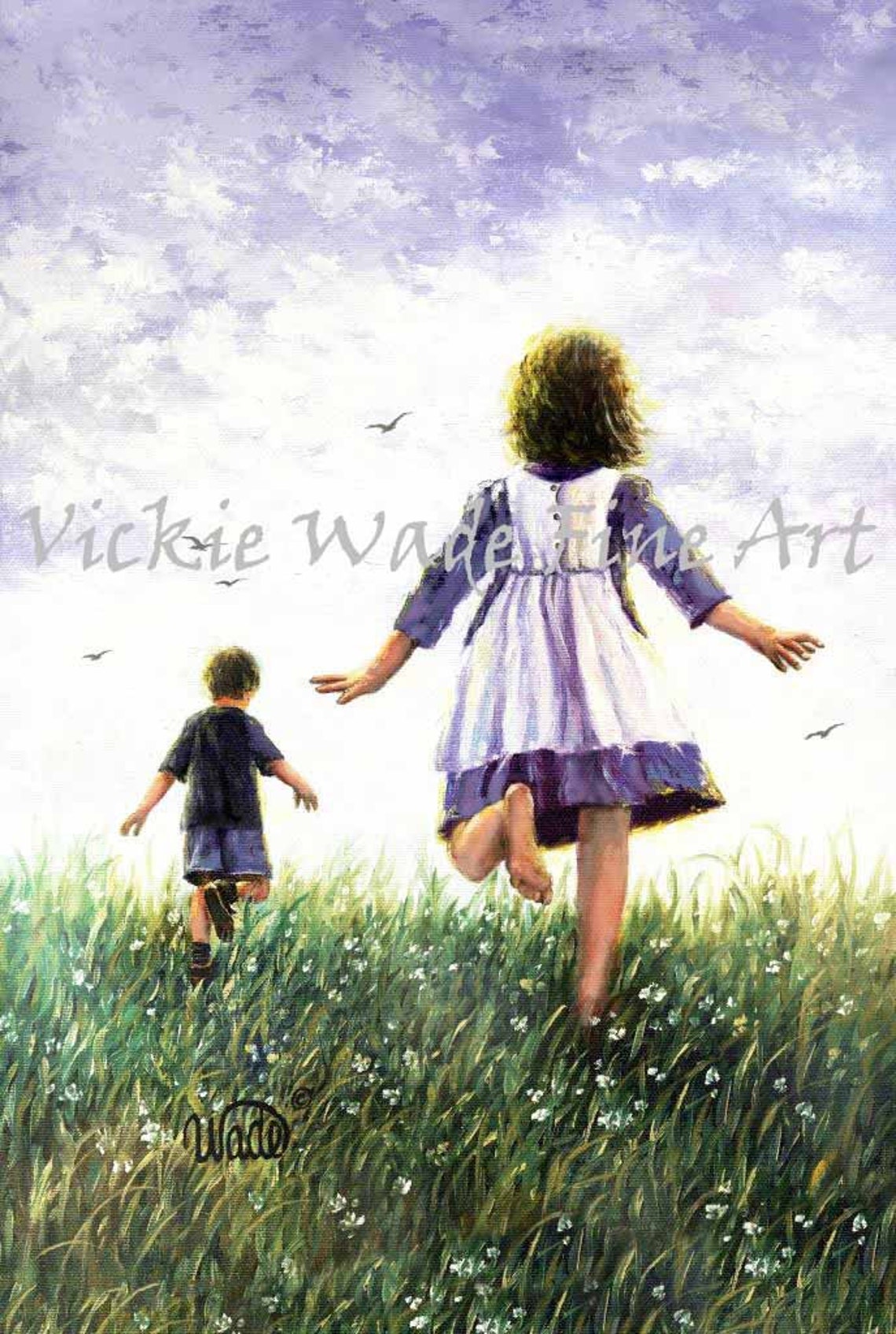 Sister And Brother Art Print Children Running Kids Wall Art Summer Frolic Barefoot Kids Boy And Girl Brother And Sister Vickie Wade
