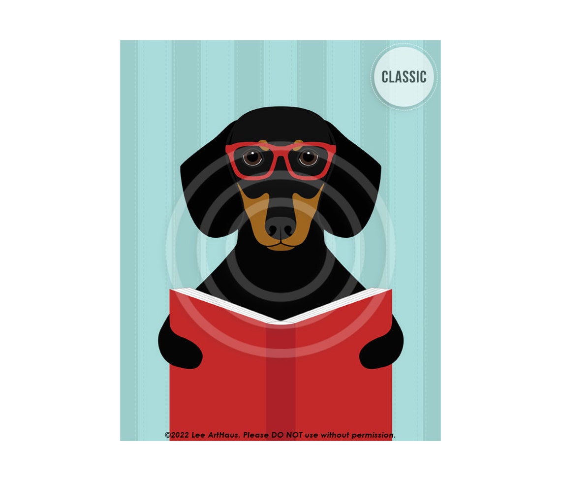 Dachshund Reading Red Book Glasses Nerdy Funny Bookworm Dog Poster