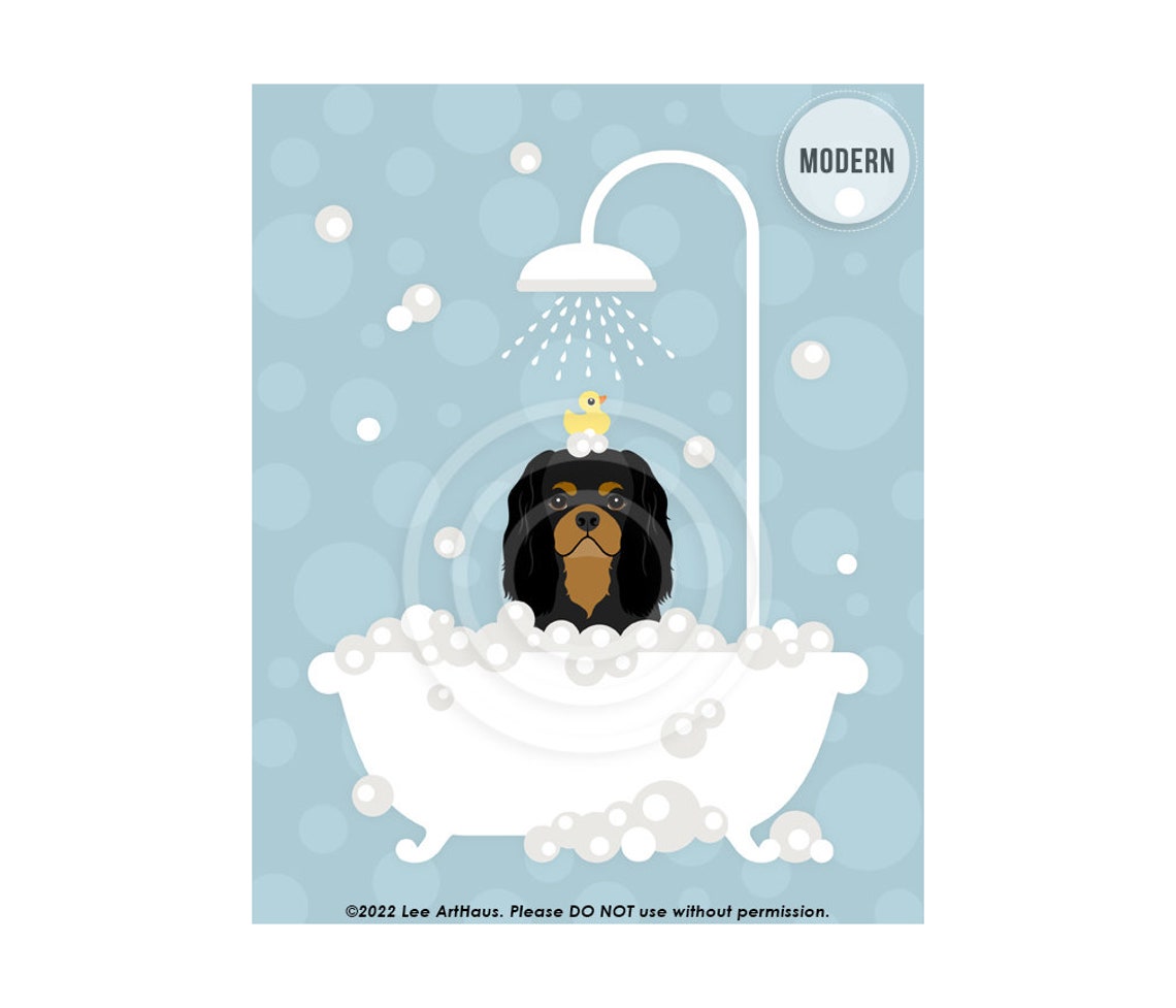 Cavalier King Charles Spaniel In Bubble Bath Cute Dog Art Poster