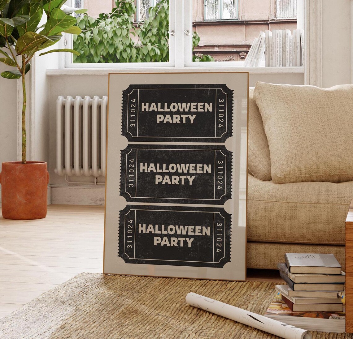 Halloween Party Ticket Stubs Trio Black Retro Halloween Poster - Image 2