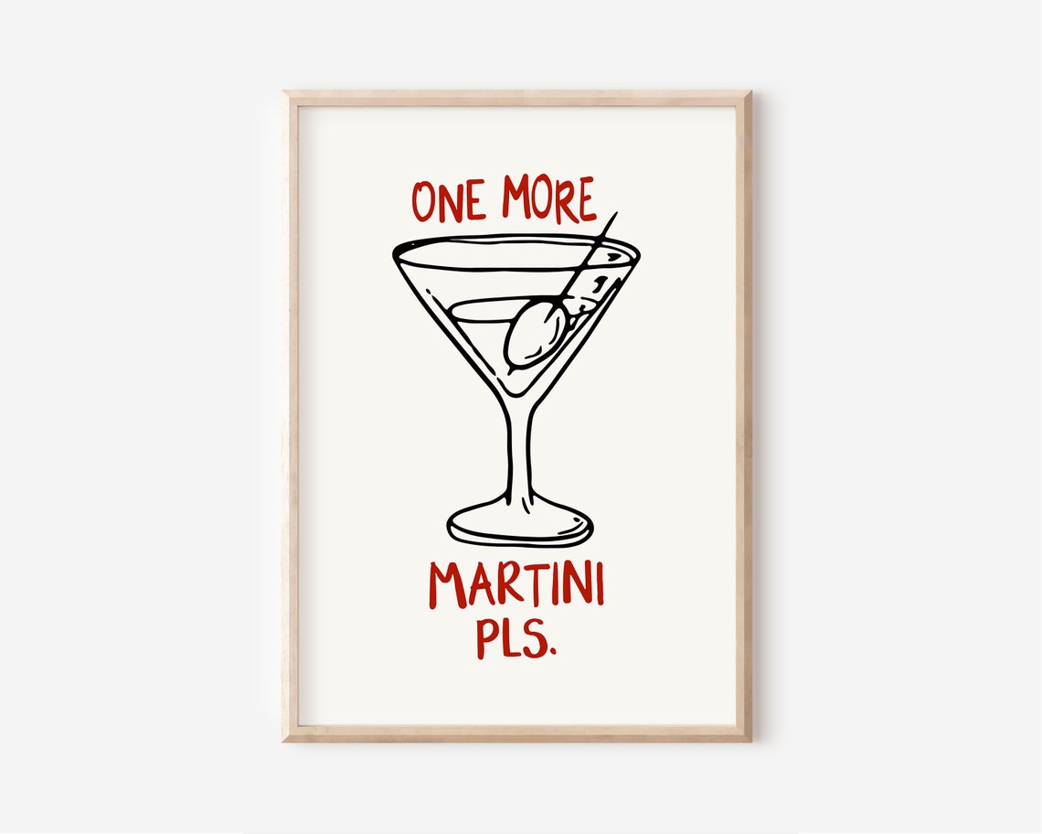 One More Martini Pls Red Typography Retro Cocktail Glass Poster - Image 2