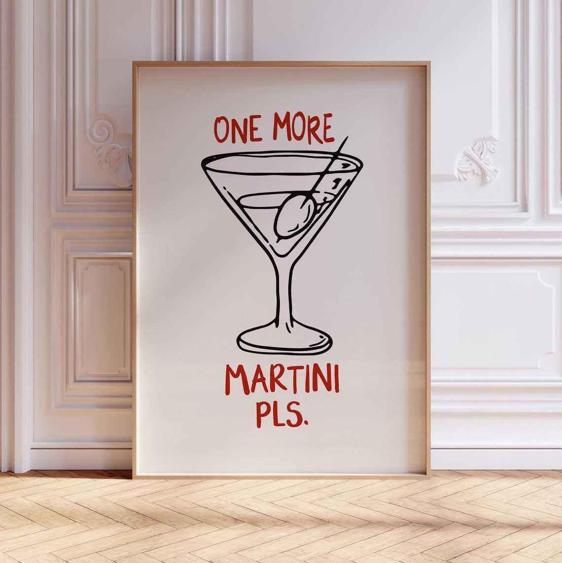 One More Martini Pls Red Typography Retro Cocktail Glass Poster