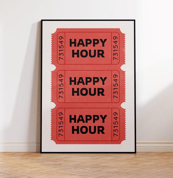 Happy Hour Red Ticket Poster Trendy Apartment Wall Decor Aesthetic Preppy Wall Art Retro Home Cafe Bar Cart Cool Y2k Poster Print