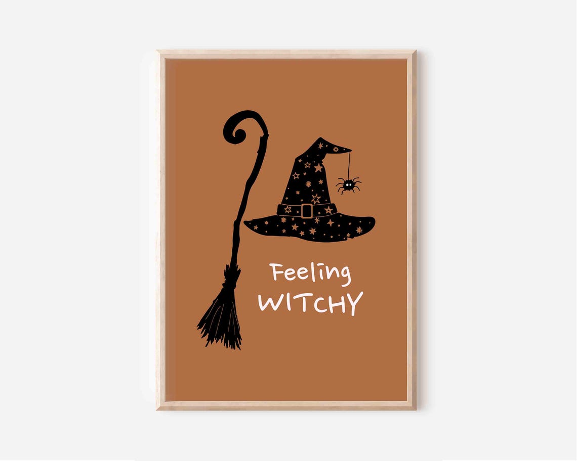 Feeling Witchy Starry Witch Hat Burnt Orange Halloween Poster - Image 2