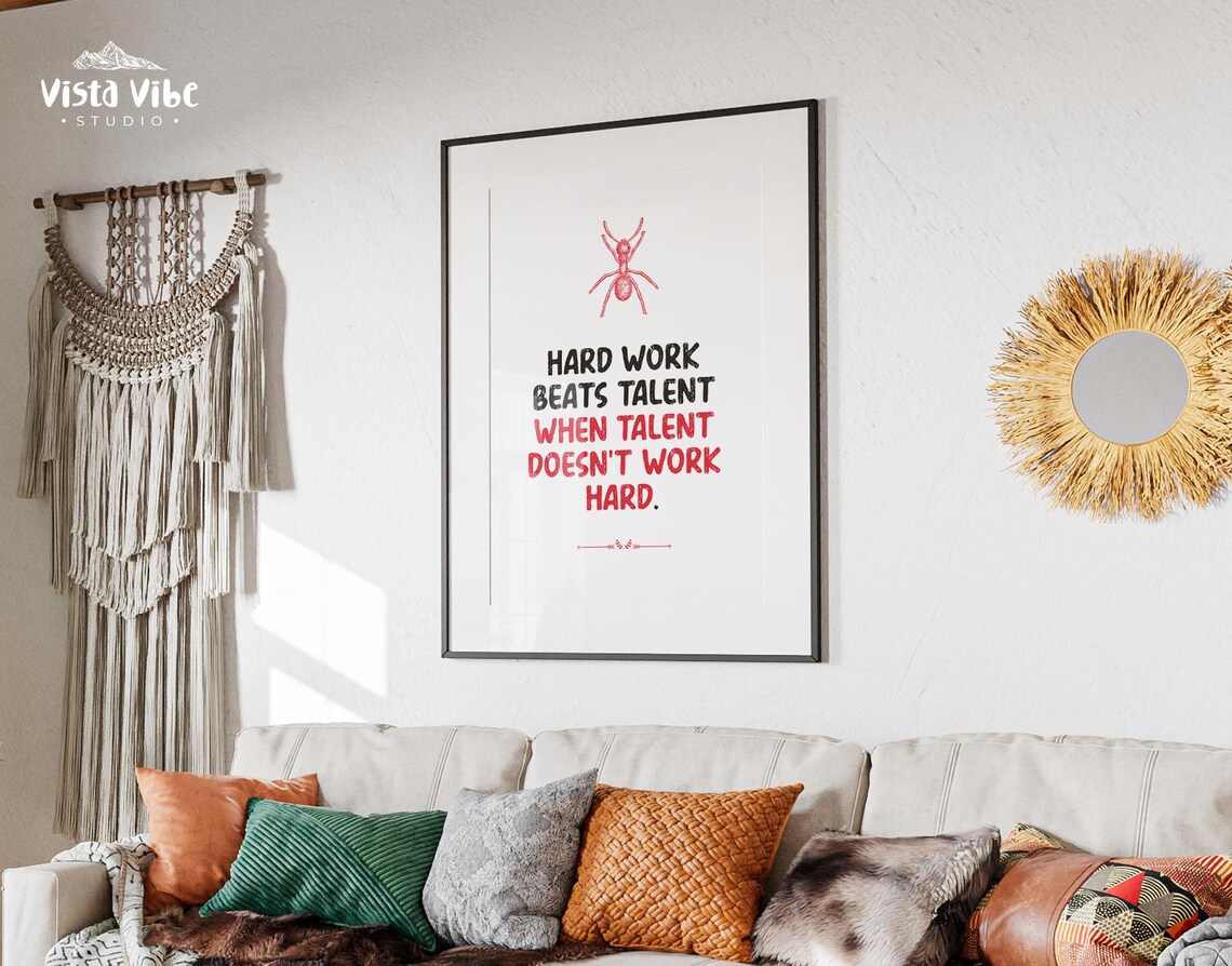 Hard Work Beats Talent Quote Poster Red Black Motivational Office Wall Decor - Image 3