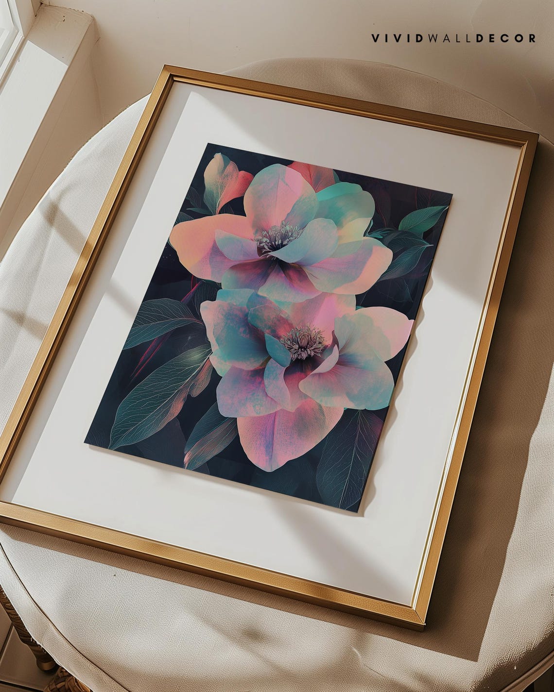 Iridescent Pink Teal Floral Blossom Dreamy Dark Botanical Poster - Image 4