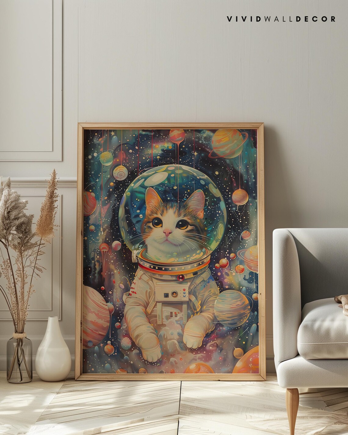 Space Cat Astronaut Kitty Art Print, Nursery Decor - Image 3