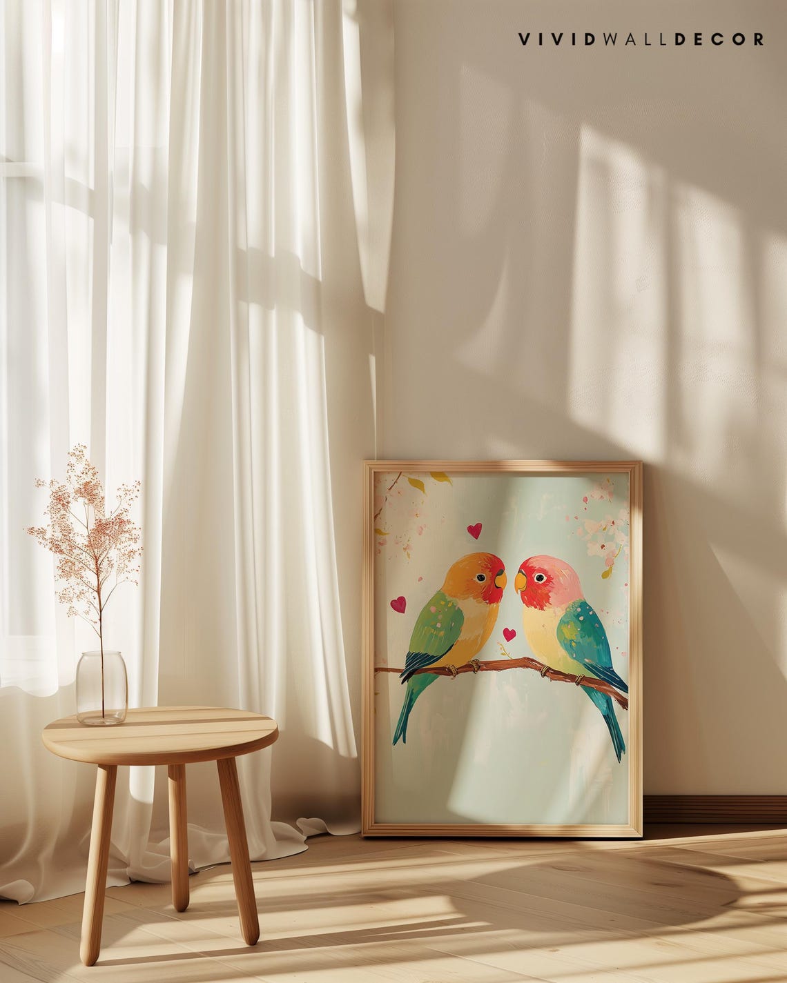 Colorful Lovebirds Pair Cherry Blossom Romantic Valentine Poster - Image 2