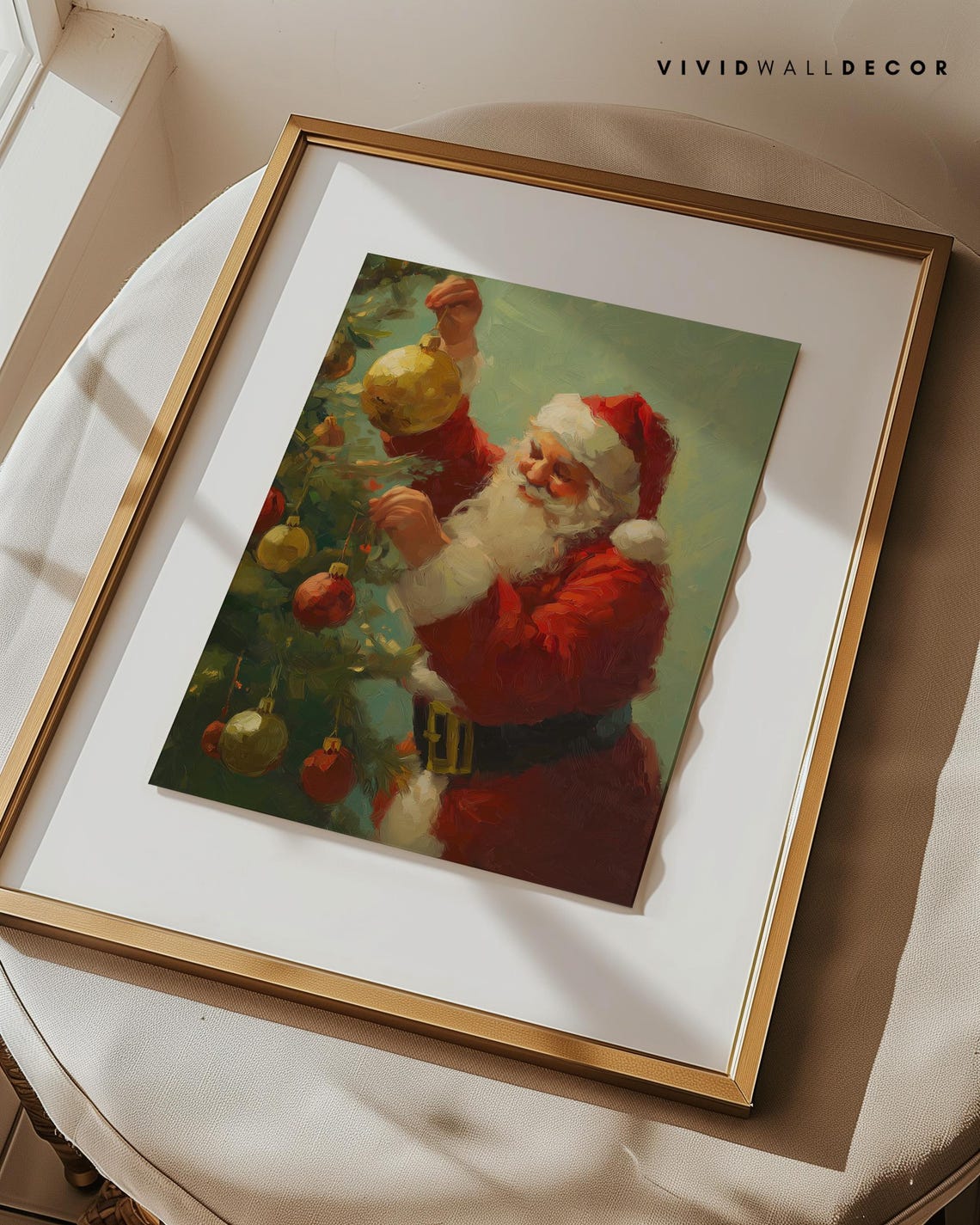 Santa Claus Decorating Christmas Tree In Vintage Style Poster - Image 3