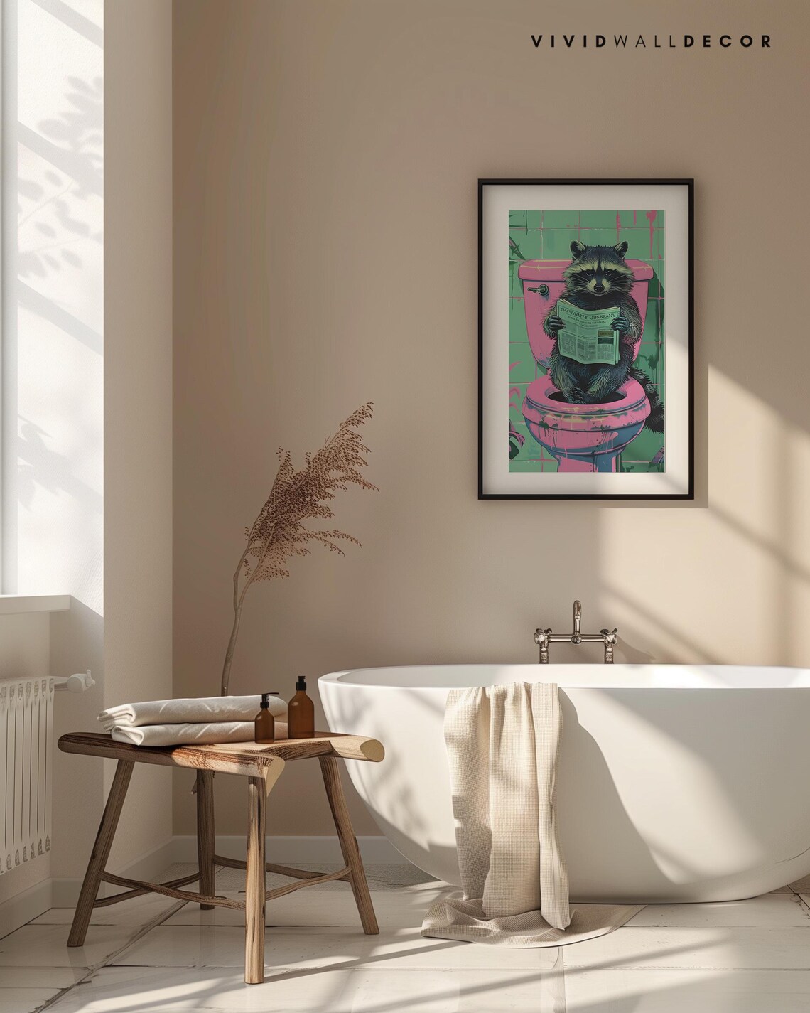 Funny Raccoon Reading Newspaper On Pink Toilet Bathroom Poster - Image 3