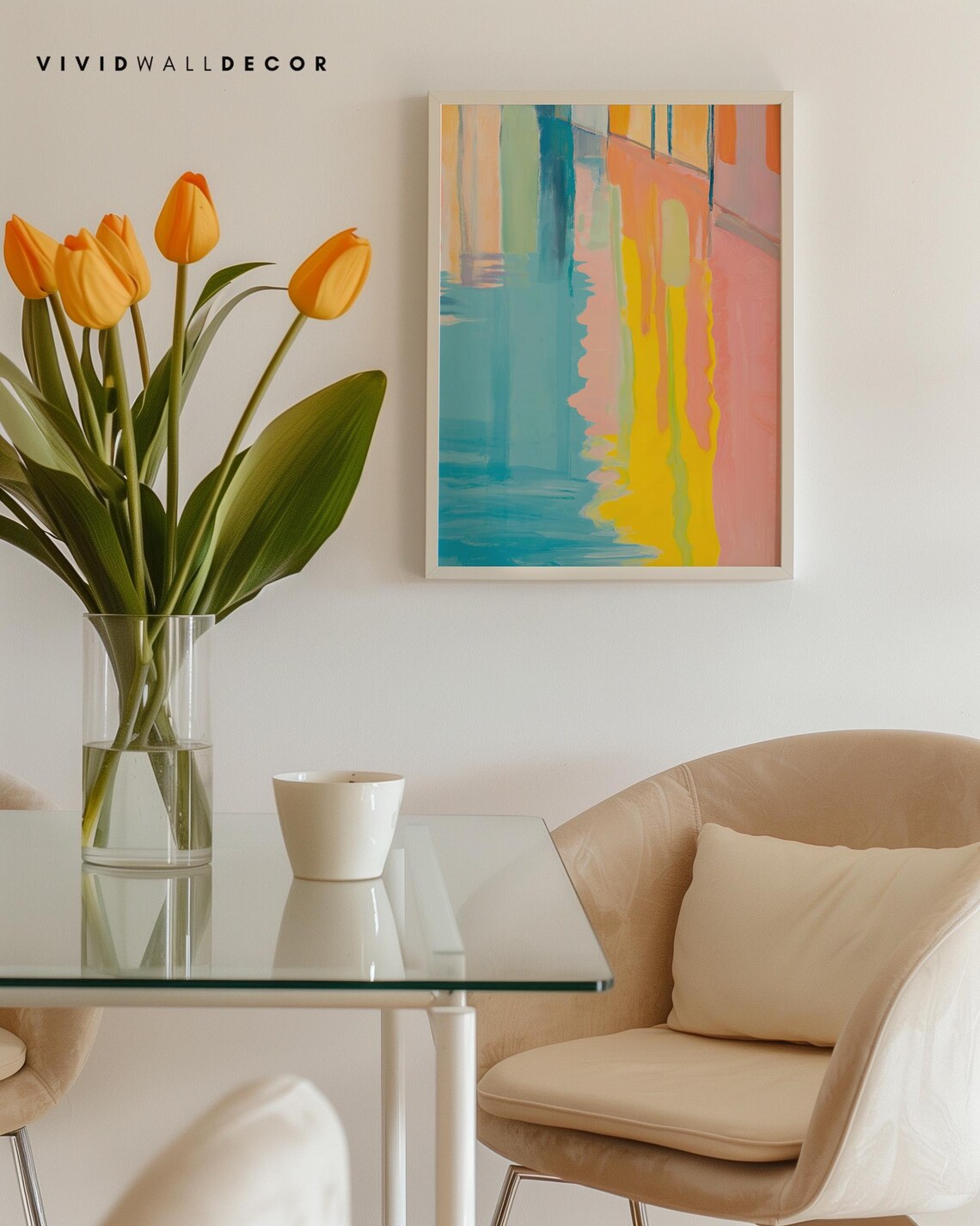 Soft Pastel Abstract Color Block Painting in Blue Yellow Poster - Image 3