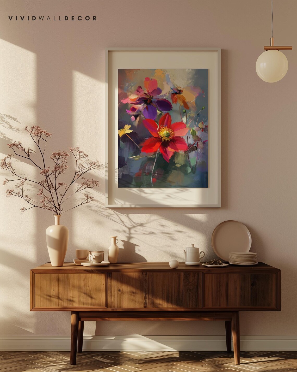 Vibrant Abstract Floral Painting in Purple and Red Garden Poster - Image 4