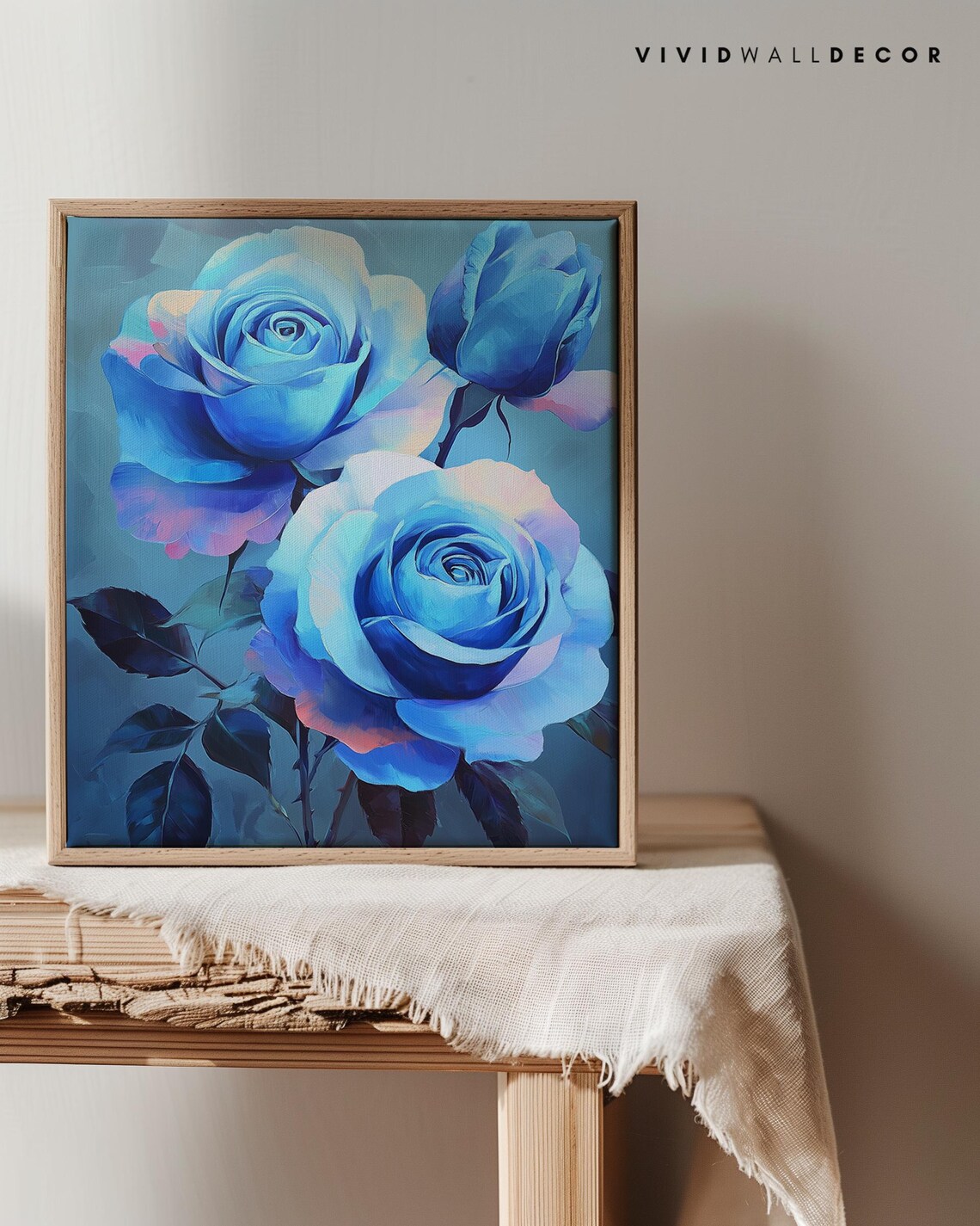 Elegant Blue Roses Moody Floral Oil Painting Botanical Poster - Image 3