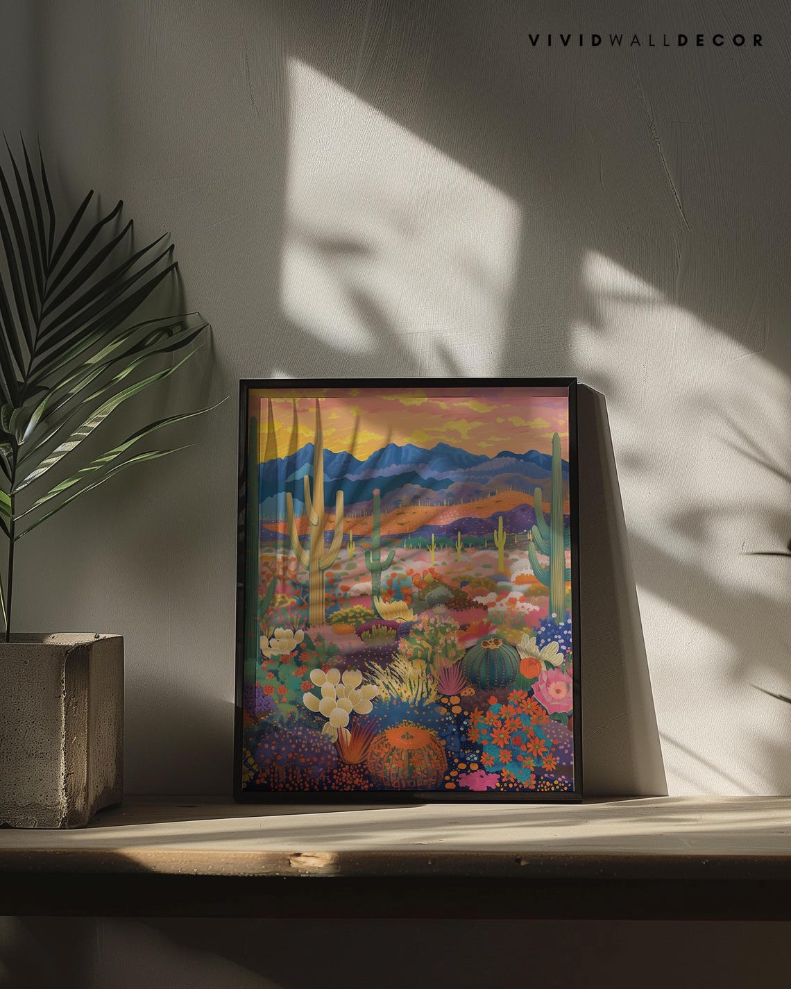 Vibrant Desert Wildflowers And Cacti At Golden Sunset Poster - Image 3