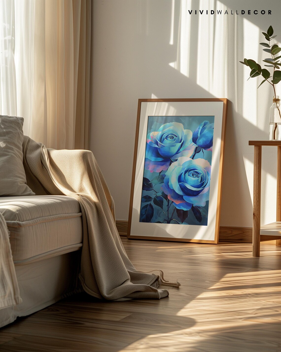 Elegant Blue Roses Moody Floral Oil Painting Botanical Poster - Image 2