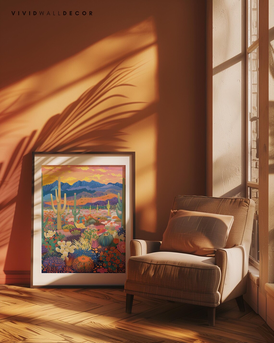 Vibrant Desert Wildflowers And Cacti At Golden Sunset Poster - Image 4