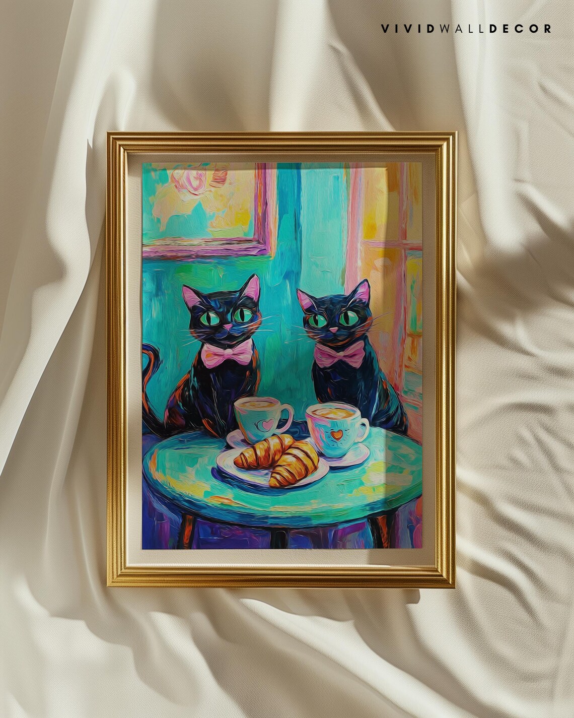 Two Black Cats With Pink Bow Ties Parisian Cafe Scene Poster - Image 3