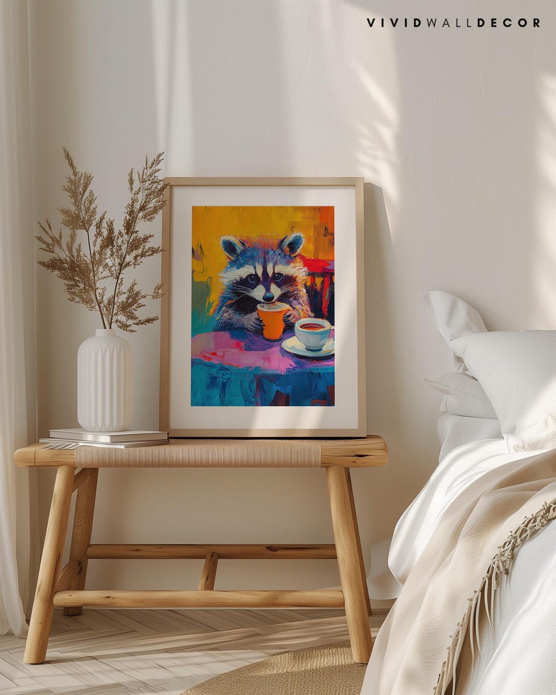 Playful Raccoon Drinking Orange Cup Bold Impasto Animal Poster - Image 4