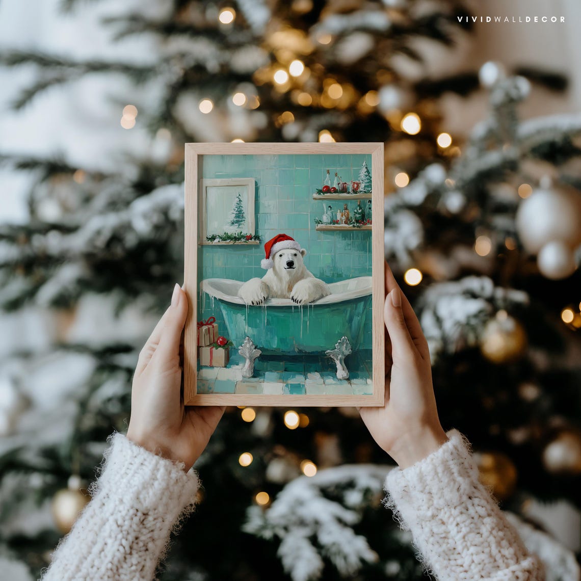 Polar Bear In Santa Hat Soaking In A Vintage Bathtub Christmas Poster - Image 2