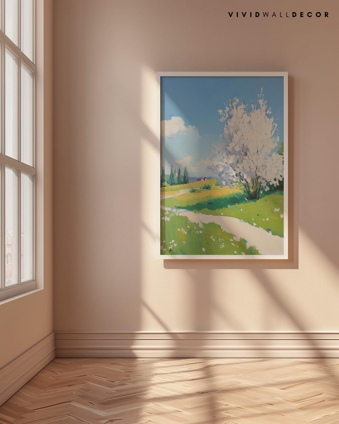 Impressionist Blooming White Tree Spring Meadow Path Art Poster - Image 4