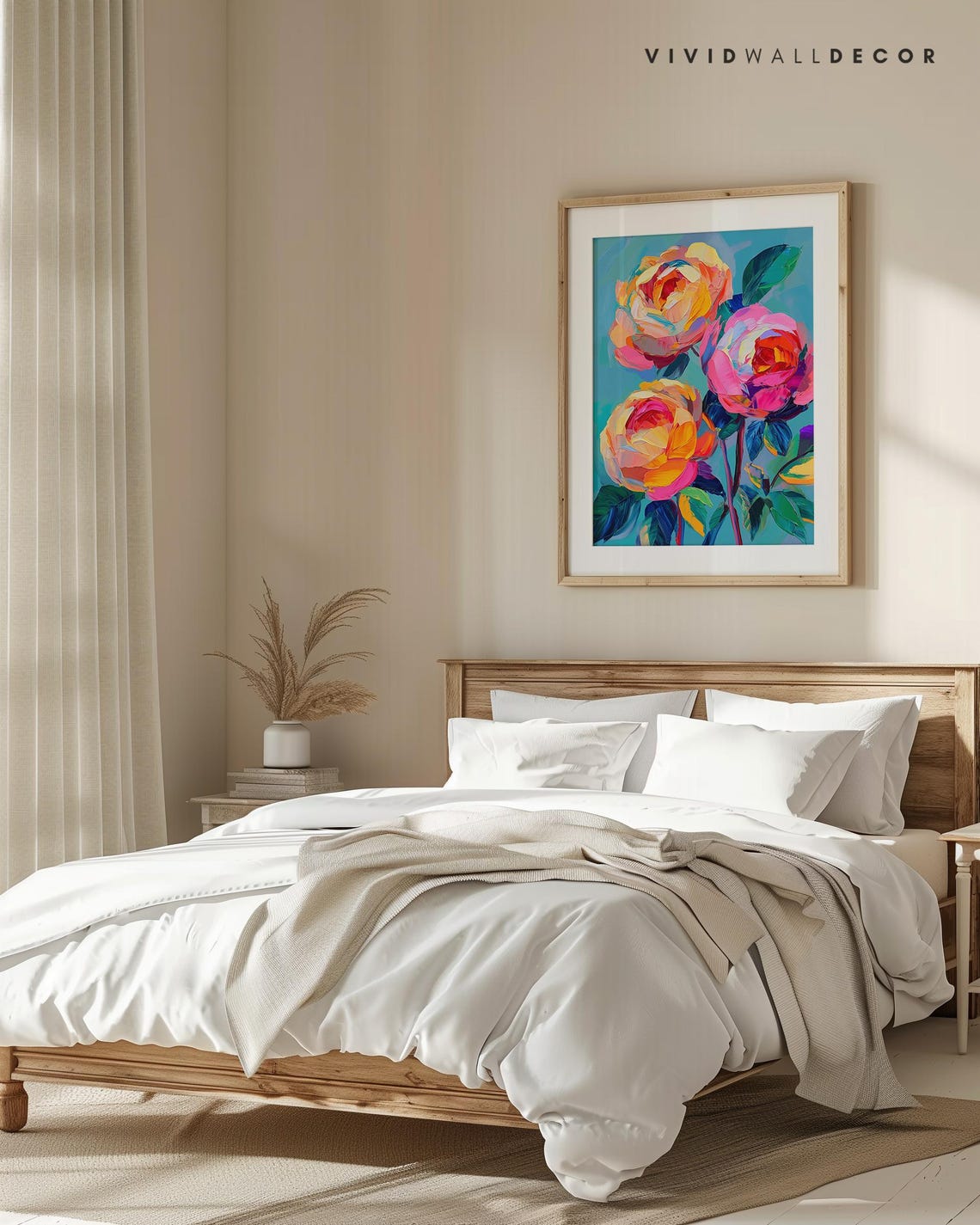 Bold Abstract Roses Art Poster Pink Orange Floral Impasto Wall Decor - Image 4