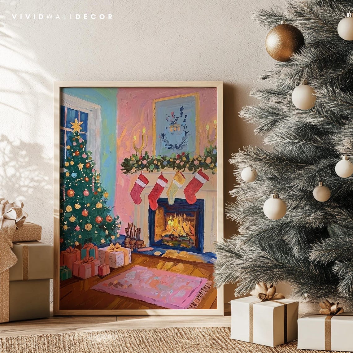 Cozy Christmas Living Room With Fireplace And Stockings Poster - Image 4