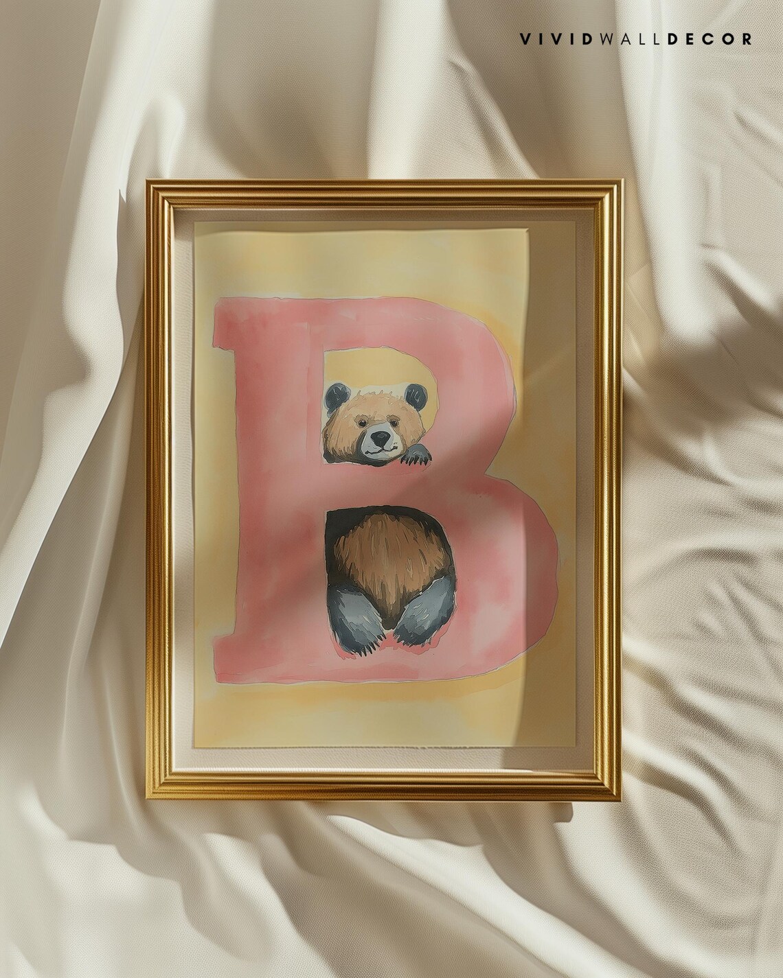 Brown Bear Letter B Pastel Nursery Art Poster for Baby Room Decor - Image 3