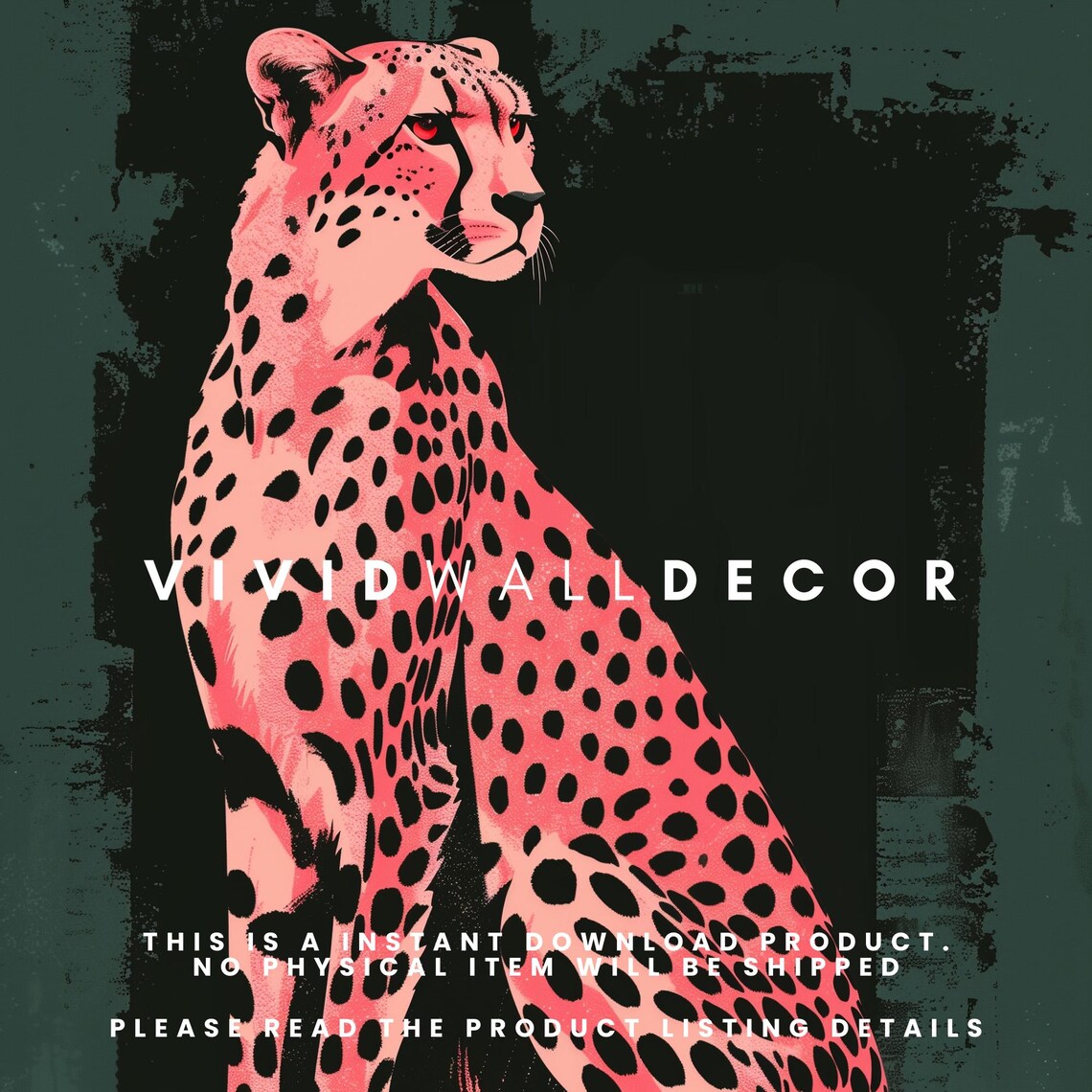 Pink Pop Art Cheetah on Dark Green Background Bold Animal Poster - Image 3