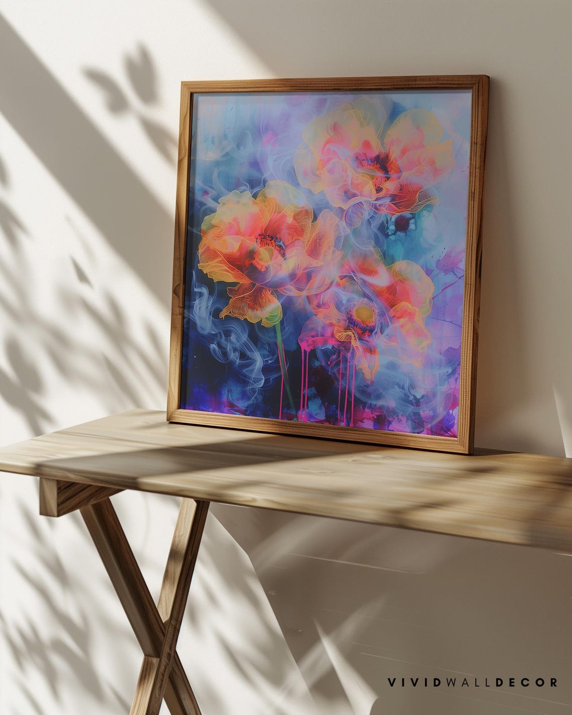 Abstract Neon Floral Art with Pink Paint Drips Dark Moody Poster - Image 3