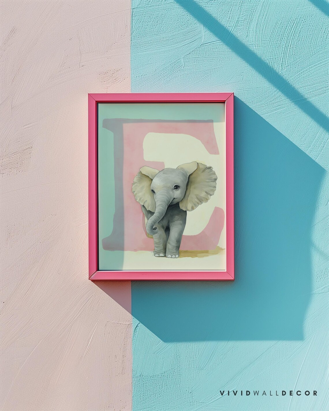 Baby Elephant Letter E Pastel Nursery Art Poster for Kids Room Decor - Image 3