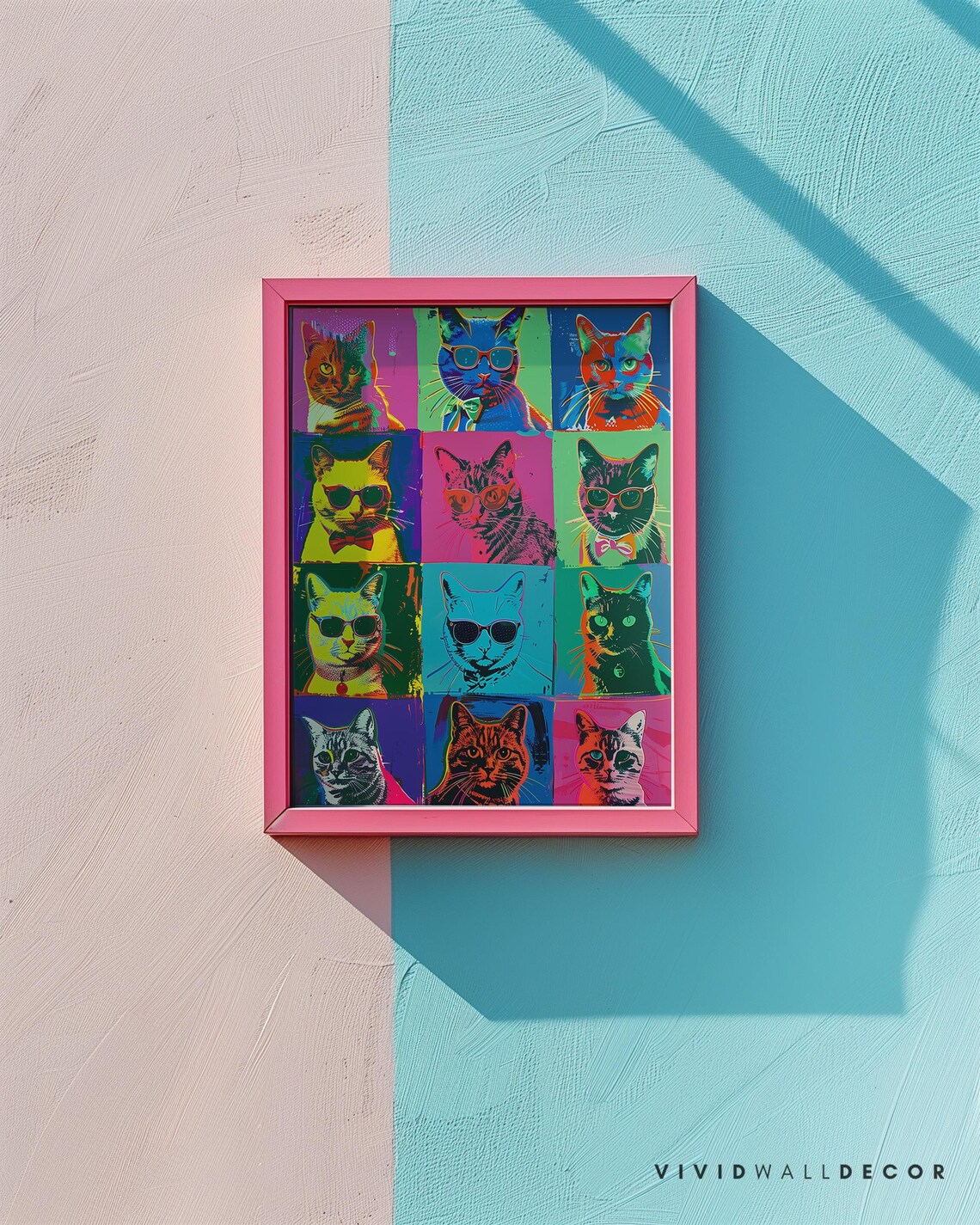 Pop Art Cat Portrait Grid Twelve Colorful Feline Faces Poster - Image 2