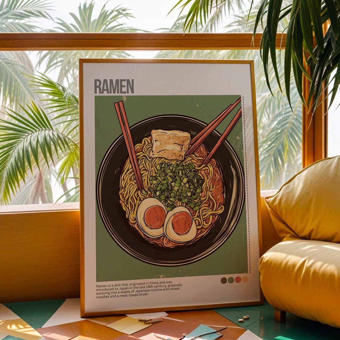 Ramen Noodle Bowl Soft Eggs Green Onions Japanese Food Poster