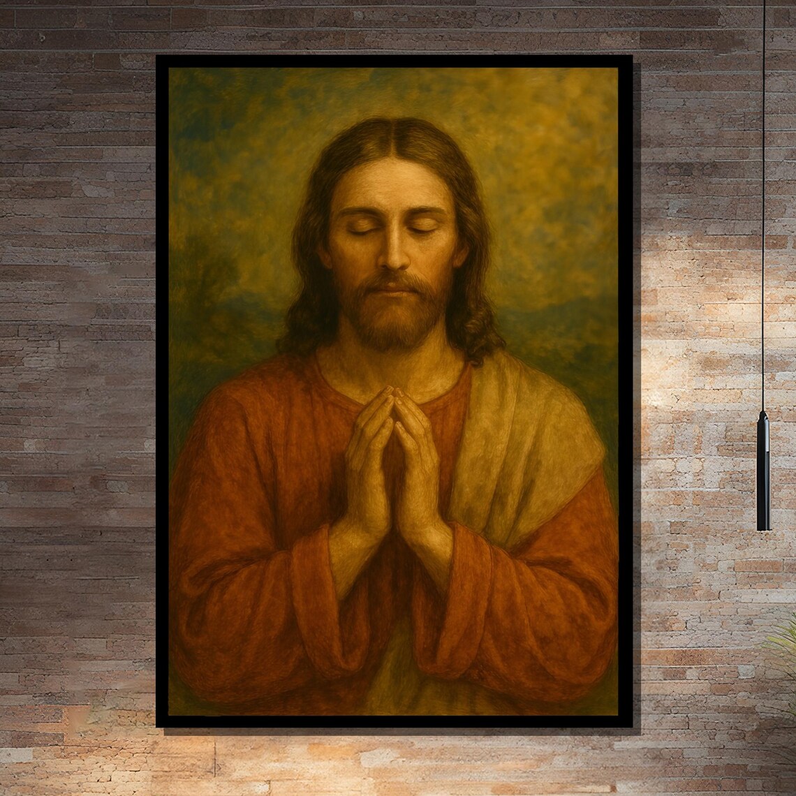 Peaceful Jesus Praying, Faithful Prayer Room Art Print