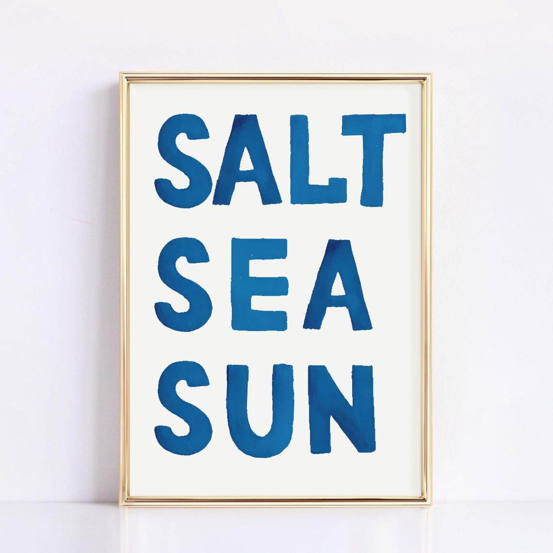 Salt Sea Sun Blue Block Letter Coastal Beach Typography Poster