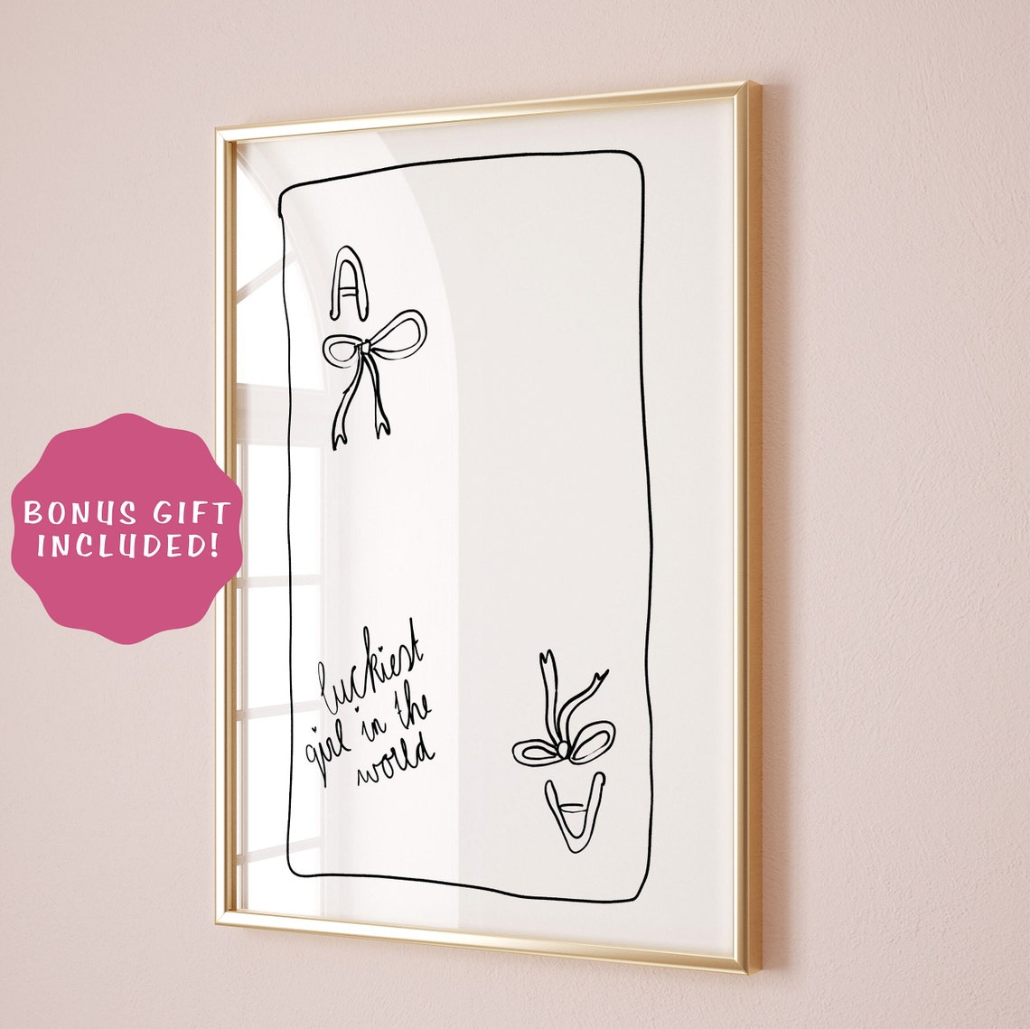 Luckiest Girl In The World Black Line Bow Card Minimalist Poster