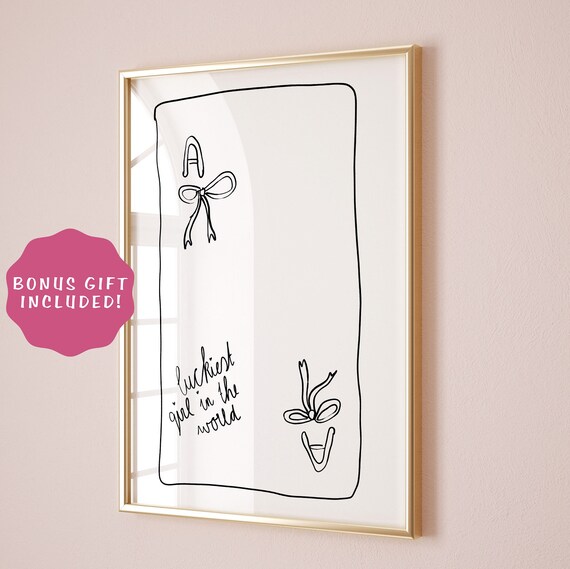 Luckiest Girl In The World Black Line Bow Card Minimalist Poster