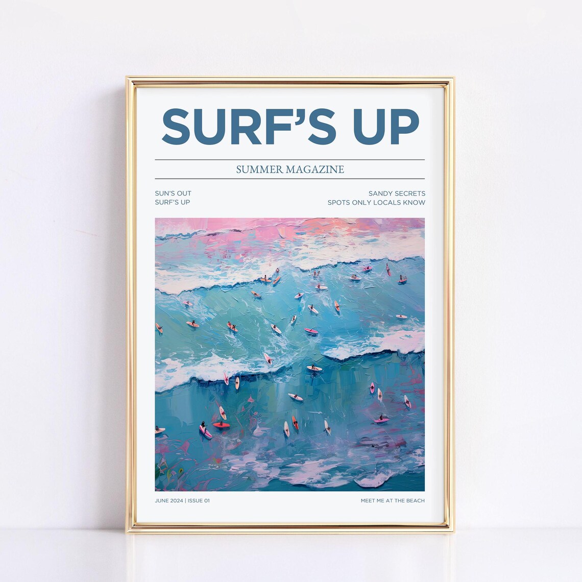 Surf's Up Summer Magazine Cover Aerial Surfers Beach 2024 Poster