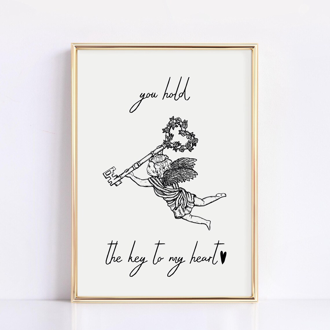 You Hold The Key To My Heart Cherub Line Art Love Quote Poster