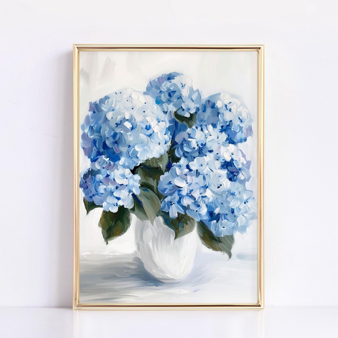 Blue White Hydrangea Vintage Floral Art Print
